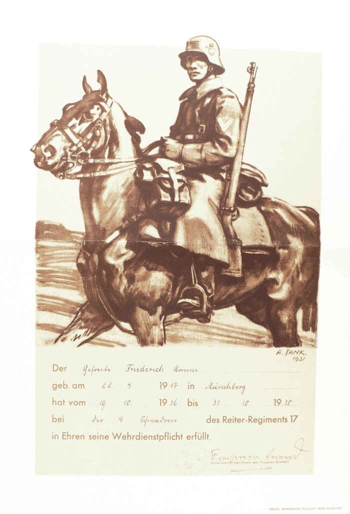 FA004 Poster sized certificate of service for a Heer Gefreiter in Reiter-Regiment 17 — image 2