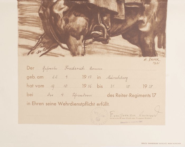 FA004 Poster sized certificate of service for a Heer Gefreiter in Reiter-Regiment 17 — image 4
