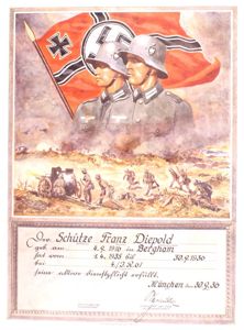 Colorful certificate of service for a Schütze in 4./I.R. 61