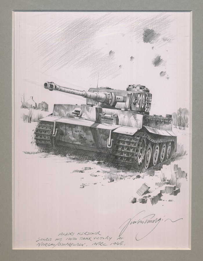 Matted original drawing of Albert Kercher's late Tiger I by noted artist Nicolas Trudgian — image 2
