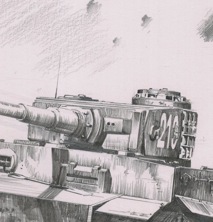 Matted original drawing of Albert Kercher's late Tiger I by noted artist Nicolas Trudgian — image 3