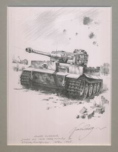 Matted original drawing of Albert Kercher's late Tiger I by …