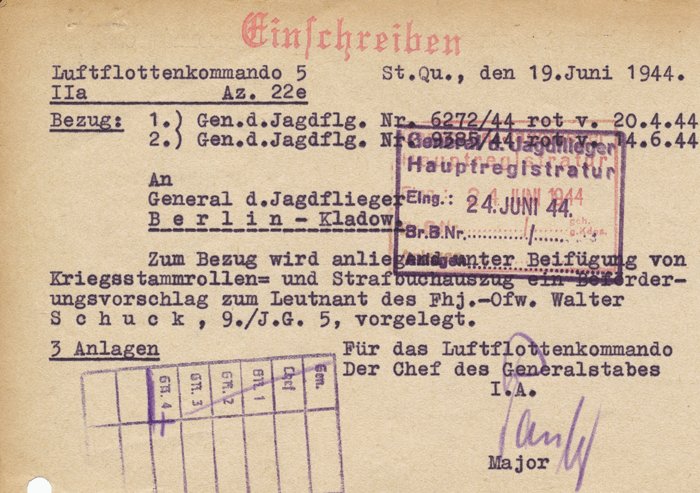 Original telegram notifying Oberfeldwebel Schuck of the award of the Oakleaves to the Knights Cross — image 3