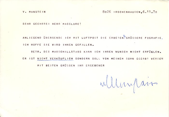 DN104 Letter with signature of Erich von Manstein — image 2