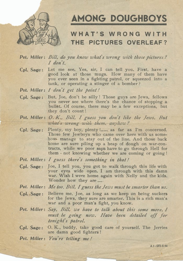 Anti Jewish German propaganda leaflet intended for consumption by American troops — image 3