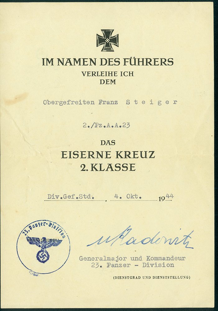 STN1 Set of documents for highly decorated soldier in 23rd Panzer Div. including Wehrpass and 25 Bronze Panzer Assault Badge — image 3