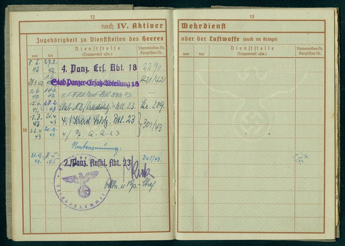 STN1 Set of documents for highly decorated soldier in 23rd Panzer Div. including Wehrpass and 25 Bronze Panzer Assault Badge — image 7