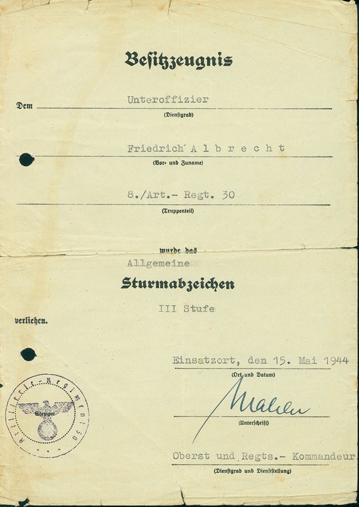 Document set for Heer Art. Uffz. - 50 General Assault Badge, EK I and other awards — image 2