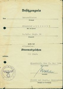 Document set for Heer Art. Uffz. - 50 General Assault …