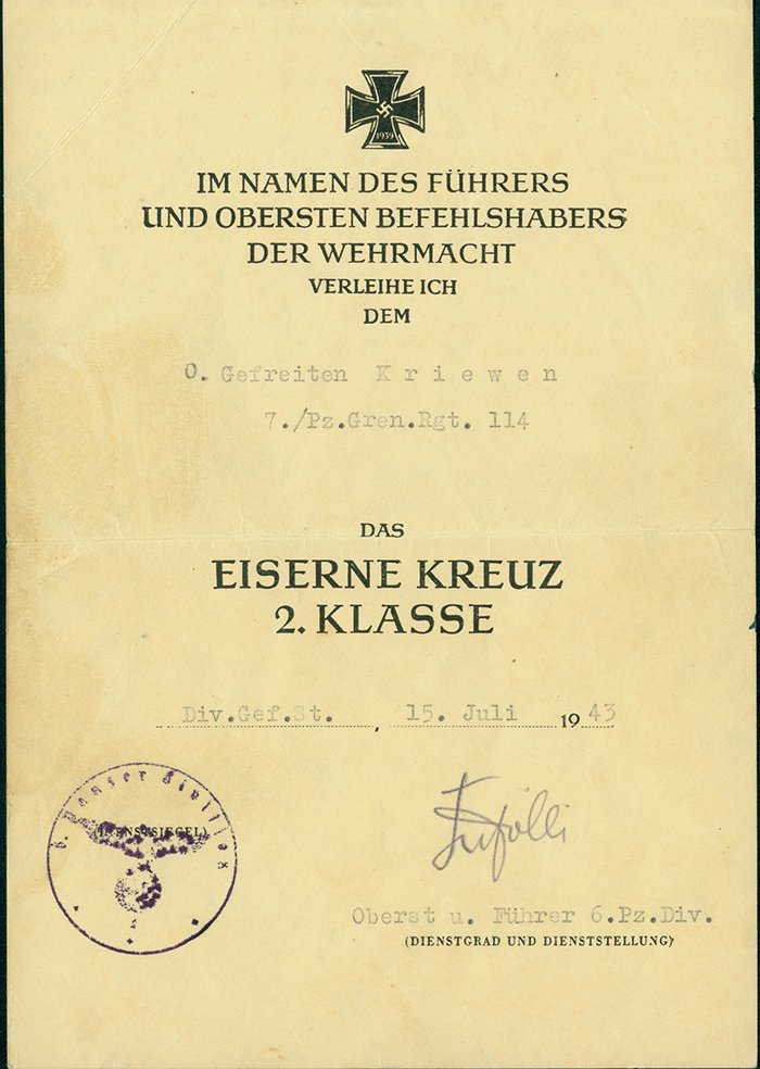 NDA11 Document set for Panzergrenadier - Bronze Panzer Assault Badge, Silver Wound Badge and other awards — image 4