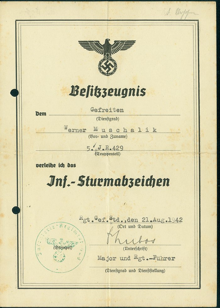 Document for Infantry Assault Badge to Heer Gefreiter — image 2
