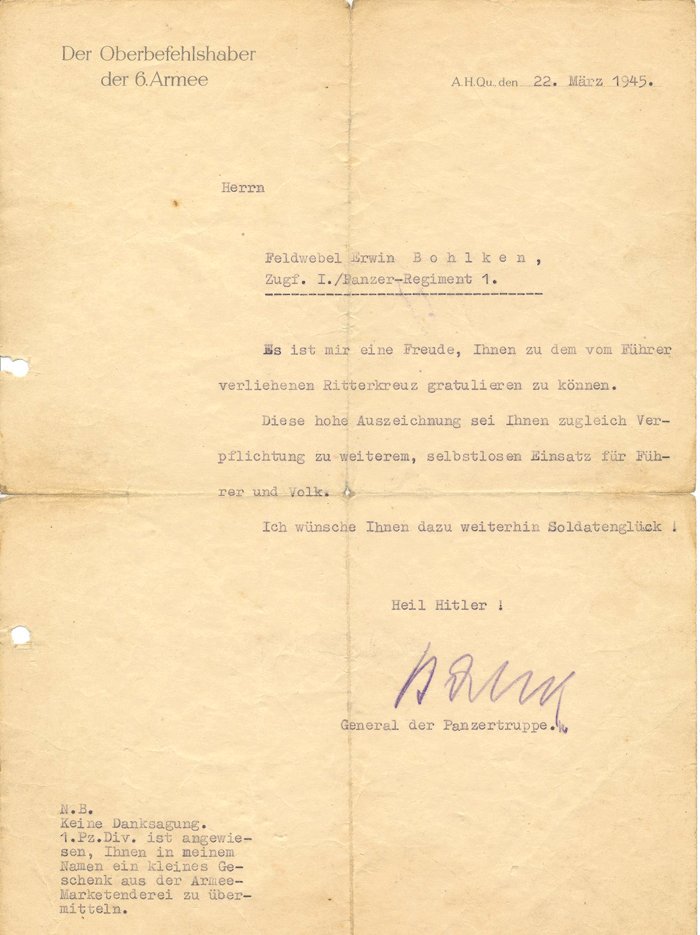 Preliminary Ritterkreuz document set for NCO recipient in 1st Panzer Division — image 5