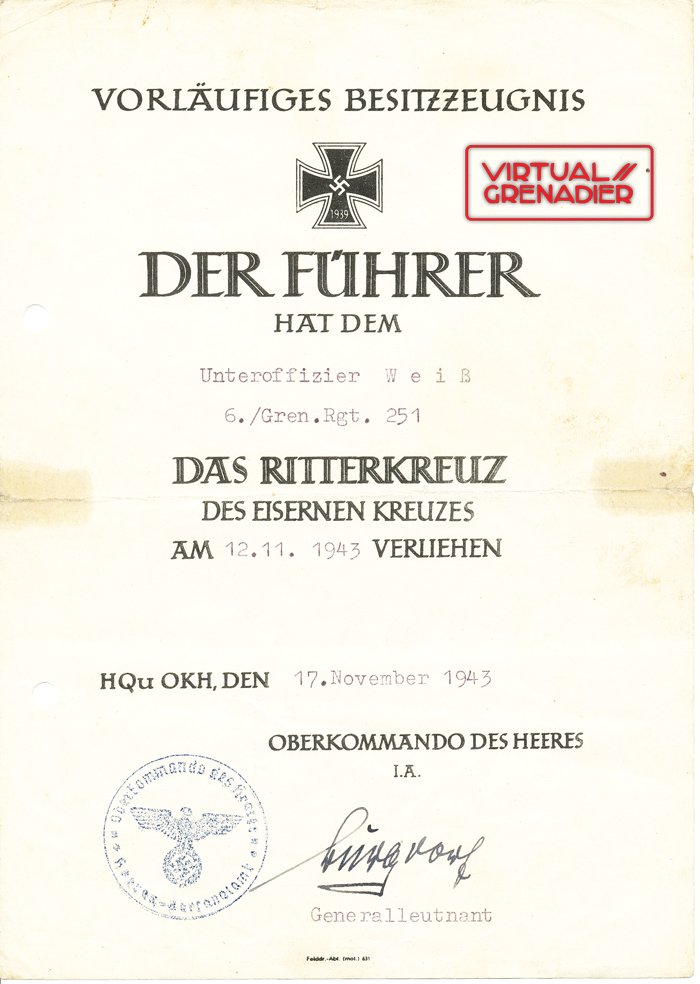 Preliminary Ritterkreuz document set for Unteroffizier Weiss — image 3