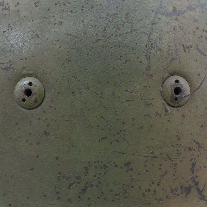 RH55 Luftwaffe M38 single decal tan and green sprayed camouflaged Fallschirmjäger helmet, KIA — image 13