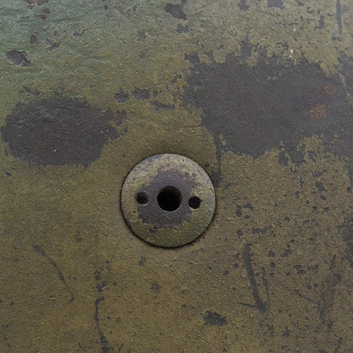 RH55 Luftwaffe M38 single decal tan and green sprayed camouflaged Fallschirmjäger helmet, KIA — image 16