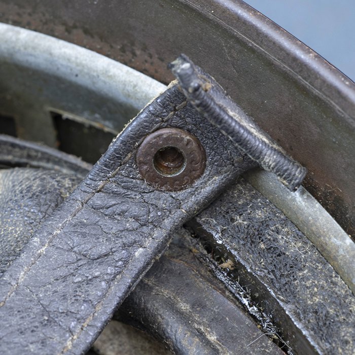 RH55 Luftwaffe M38 single decal tan and green sprayed camouflaged Fallschirmjäger helmet, KIA — image 32