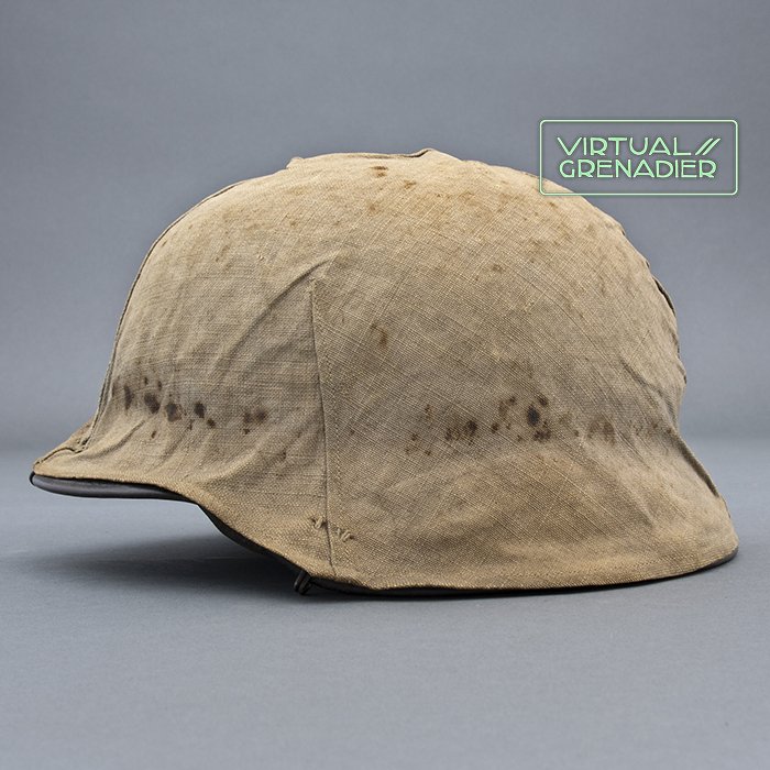 RH28 Heer M40 single decal sawdust overpaint helmet with field made burlap cover — image 2