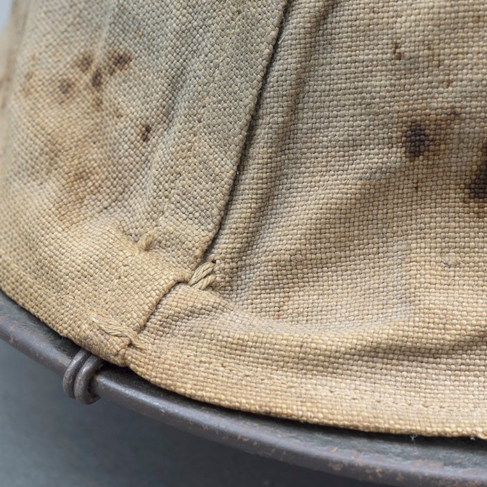 RH28 Heer M40 single decal sawdust overpaint helmet with field made burlap cover — image 9