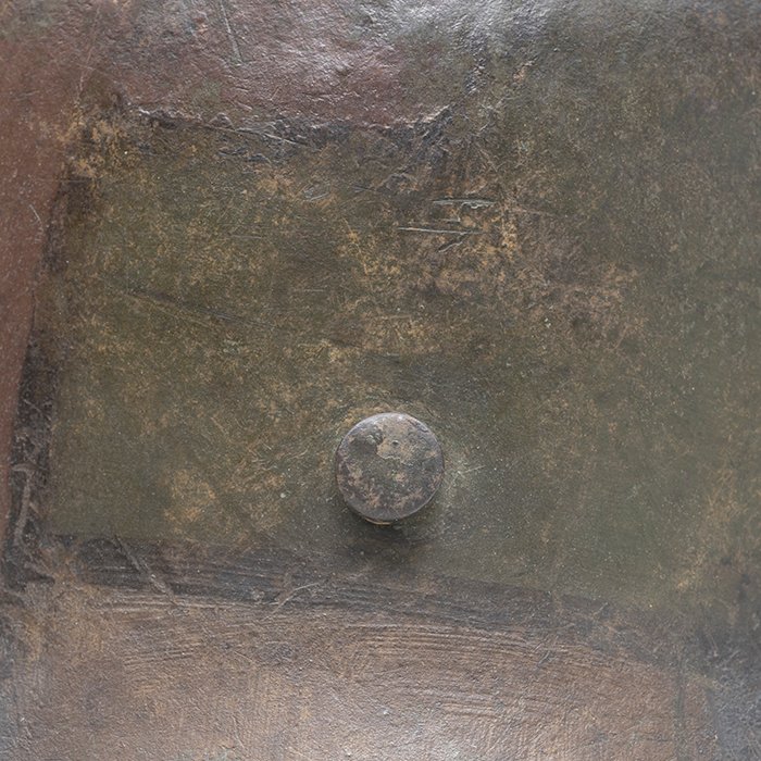 HFL7 M16 tri color camouflaged helmet with liner and chinstrap — image 6