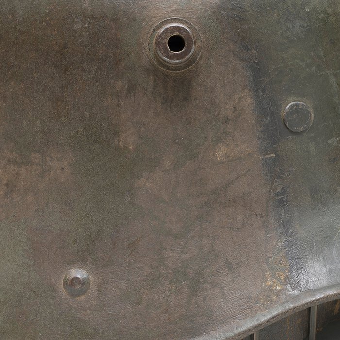 HFL7 M16 tri color camouflaged helmet with liner and chinstrap — image 9