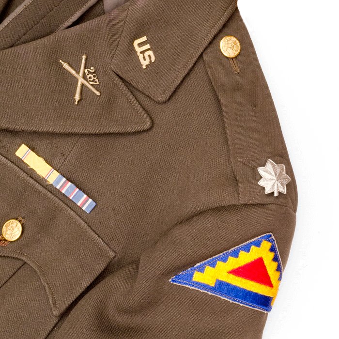 WA4L US WW2 Army 287th Artillery Major tunic and overseas cap — image 5