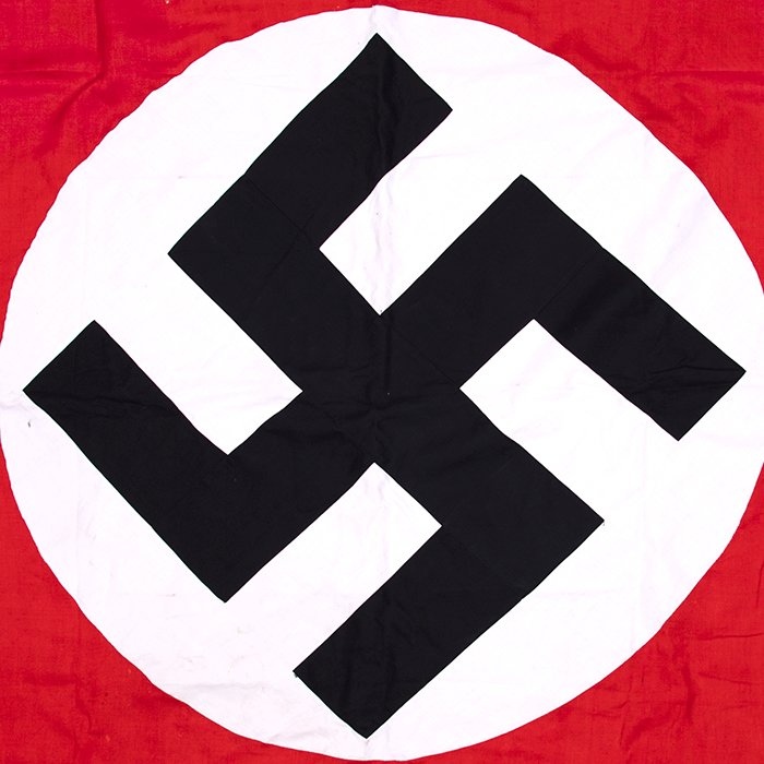 DY109 Double sided NSDAP party flag with metallic fringe borders and paper RZM tag — image 3