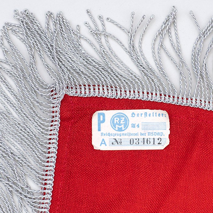 DY109 Double sided NSDAP party flag with metallic fringe borders and paper RZM tag — image 5