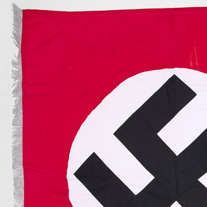 DY109 Double sided NSDAP party flag with metallic fringe borders and paper RZM tag — image 7