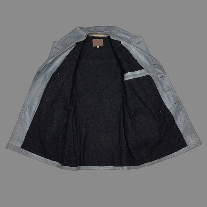 HES714 Set of Kriegsmarine double breasted grey leather deck jacket with matching trousers — image 11