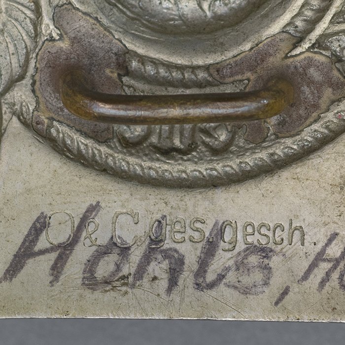 EC2 Named early nickel silver SS EM belt buckle with black leather belt — image 10