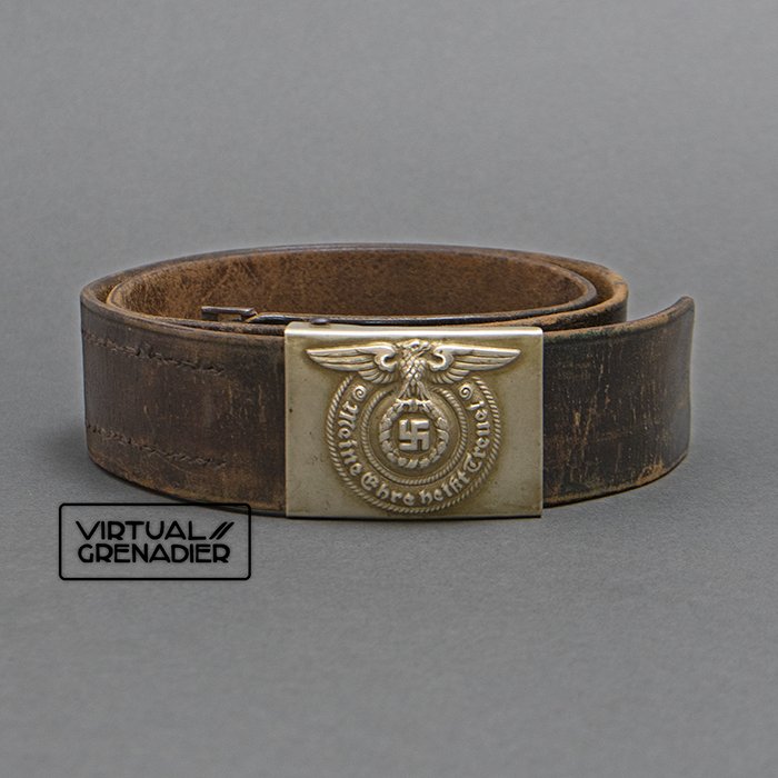 EC2 Named early nickel silver SS EM belt buckle with black leather belt — image 2