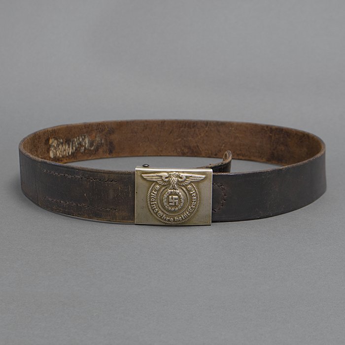 EC2 Named early nickel silver SS EM belt buckle with black leather belt — image 3