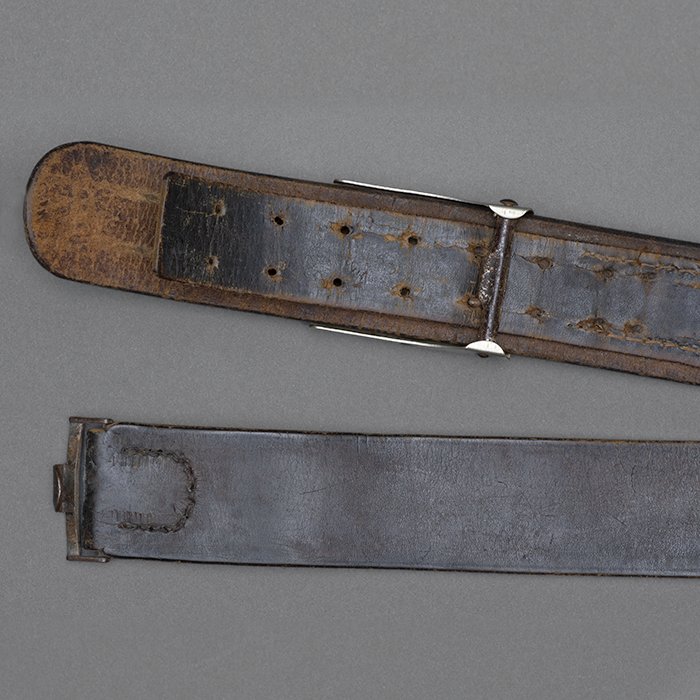 EC2 Named early nickel silver SS EM belt buckle with black leather belt — image 7