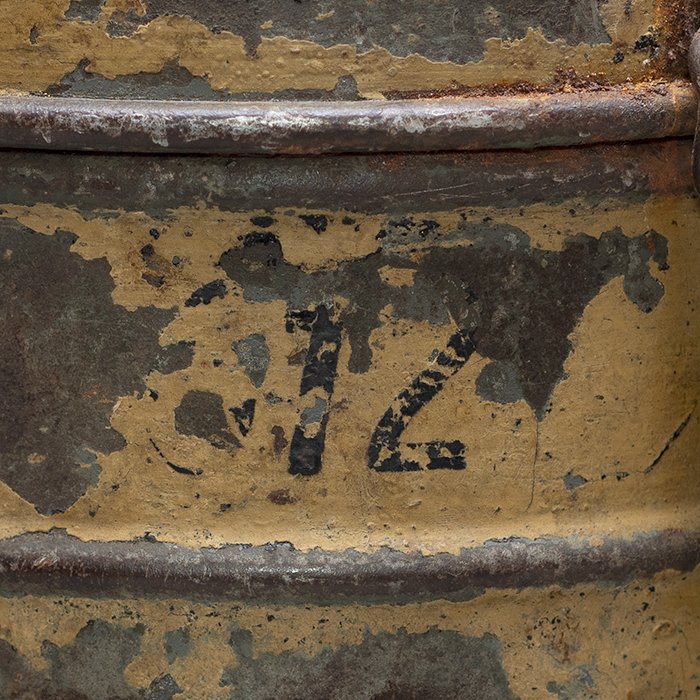 GR6 Tan camouflaged military issue short gas mask canister with carrying strap — image 5