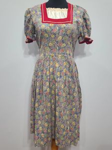 German Flower Print Dirndl Style Dress
