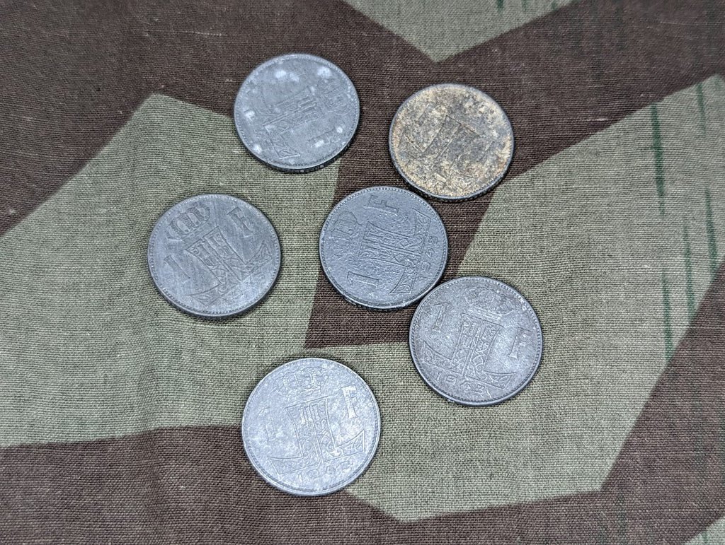 Lot of 6 Belgian 1 Franc Coins 1943-45 Dates — image 3