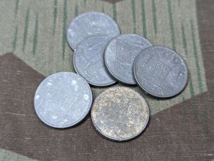 Lot of 6 Belgian 1 Franc Coins 1943-45 Dates