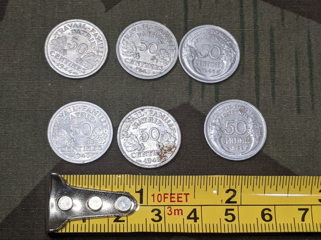 Set of 6 Wartime French 50 Centimes Coins — image 2