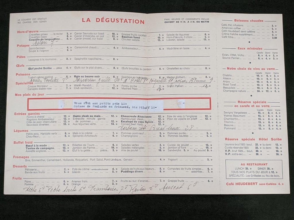 Hotel Scribe 1930s Paris France Menu — image 3