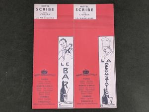 Hotel Scribe 1930s Paris France Menu