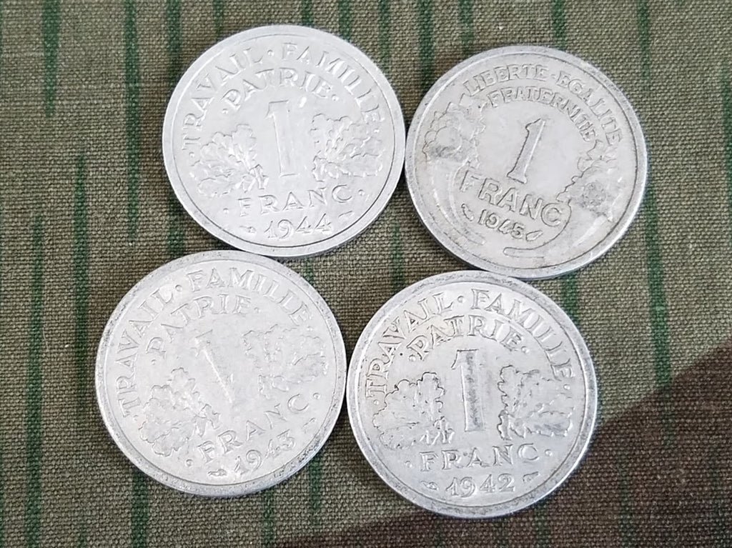 Set of 5 Wartime French Franc Coins — image 2