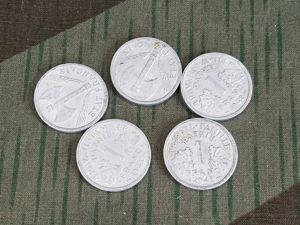 Set of 5 Wartime French Franc Coins