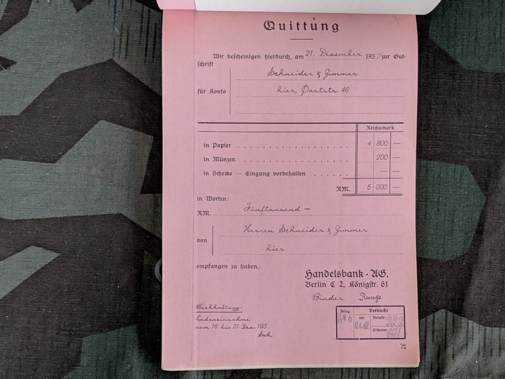 Seiden-Großhandlung Receipt Book 1937 — image 11
