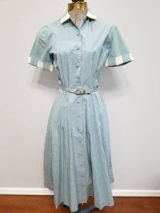 Light Blue Button Down Dress w Belt(B-37' W-24' H-38')