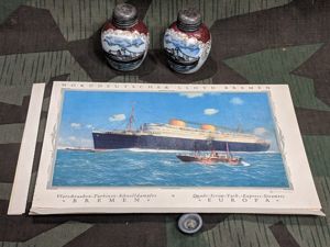 Bremen 1932 Cruise Ship Salt and Pepper Shakers and Menu