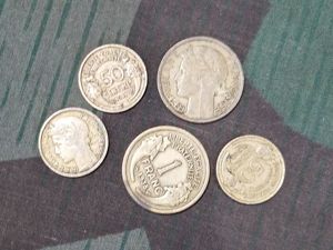 Early War French Francs Coins (Set of 5) 1934/1938/1940/1941