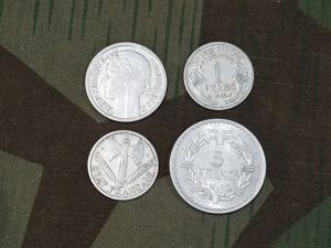 Late War French Francs Coins (Set of 4) 1944/1945