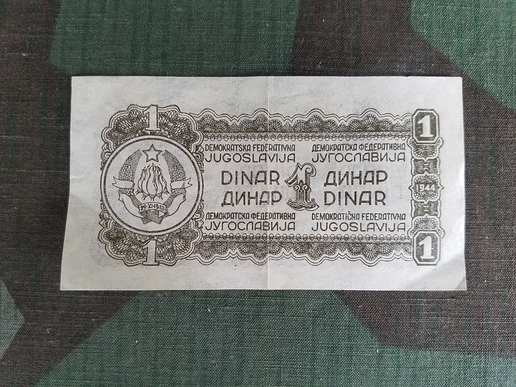 WWII Yugoslavian 1 Dinar Note Paper Money — image 2