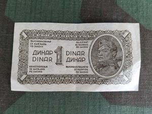 WWII Yugoslavian 1 Dinar Note Paper Money