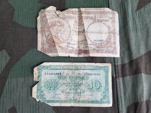 WWII Belgian 10 & 20 Franc Notes Paper Money